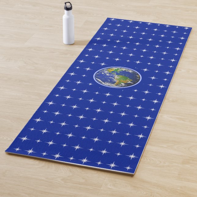 World Globe & Stars on Blue Yoga Mat (In Situ)