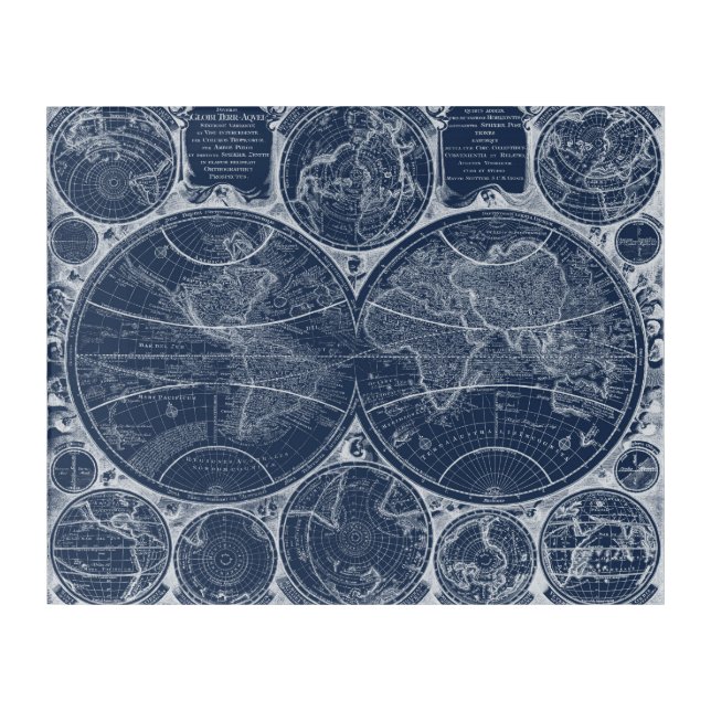 World Globes Blueprint Acrylic Print (Front)