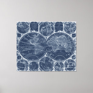 World Globes Blueprint Canvas Print