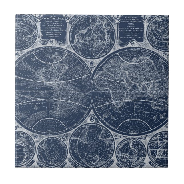 World Globes Blueprint Ceramic Tile (Front)