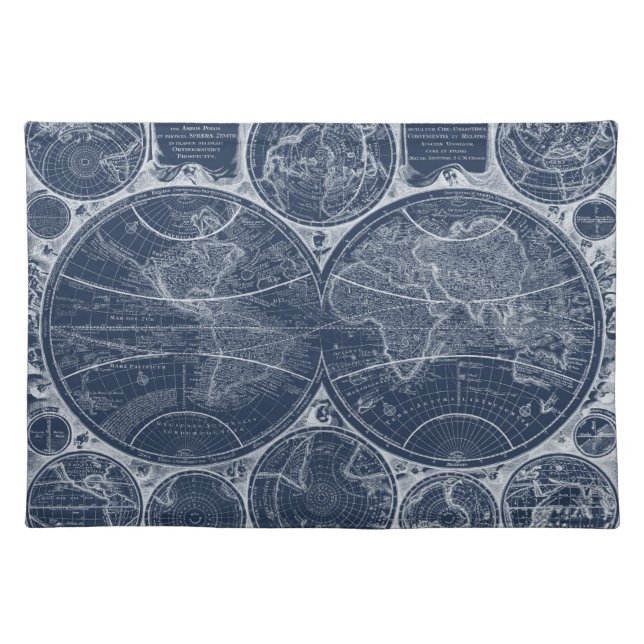 World Globes Blueprint Cloth Placemat (Front)