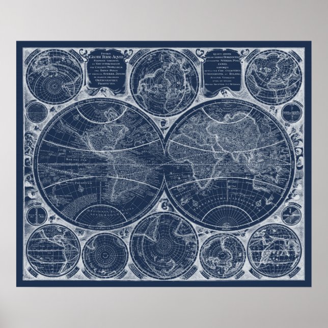 World Globes Blueprint Poster (Front)