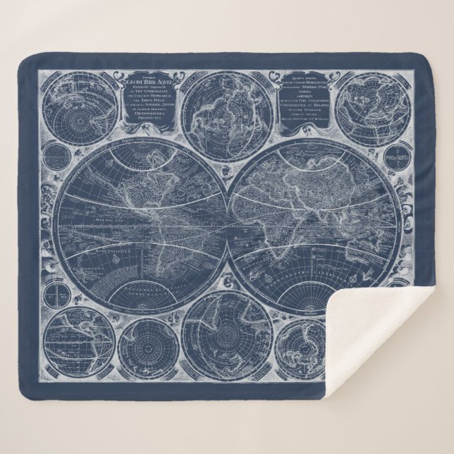 World Globes Blueprint Sherpa Blanket (Front (Horizontal))