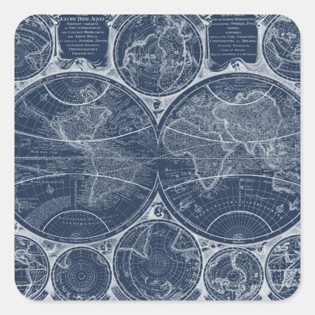World Globes Blueprint Square Sticker (Front)