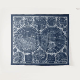 World Globes Blueprint Tapestry