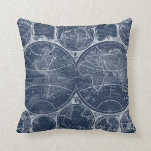 World Globes Blueprint Throw Pillow