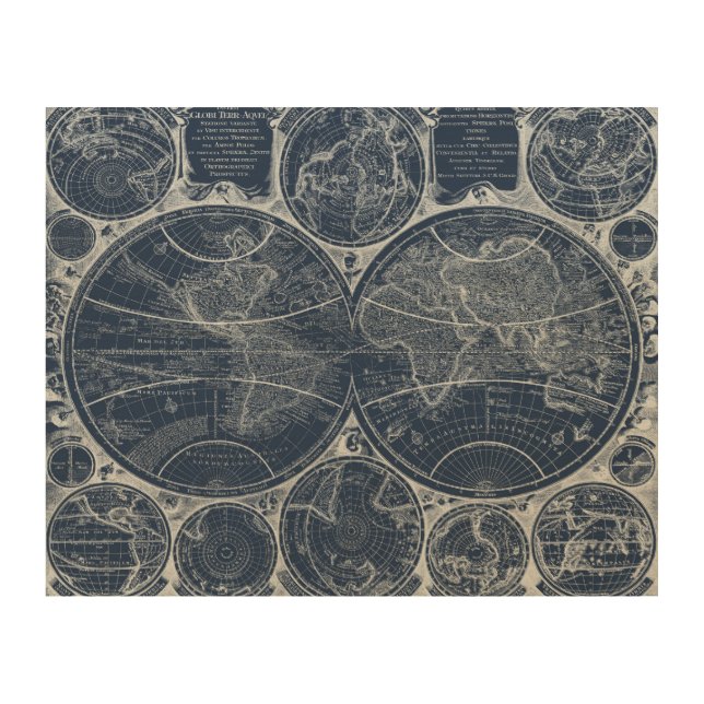 World Globes Blueprint Wood Wall Decor (Front)