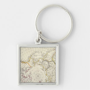 World, gnomonic proj V North Pole 45 N Lat Keychain