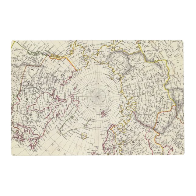 World, gnomonic proj V North Pole 45 N Lat Placemat (Front)