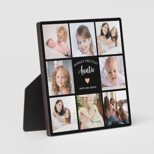World Greatest Auntie 8 Photo Collage Pink Heart Plaque