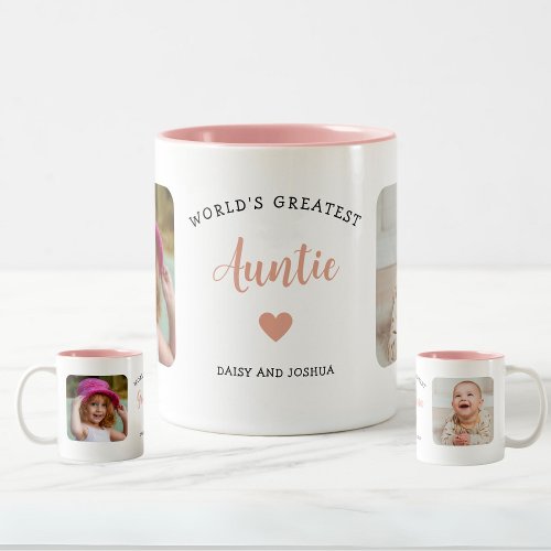 World Greatest Auntie Custom 2 Photo Pink Modern Two_Tone Coffee Mug