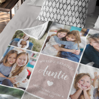 World Greatest Auntie Photo Collage Simple Pink Fleece Blanket