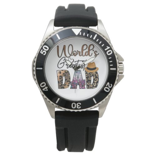 World greatest dad leopard print typography dads watch