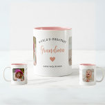 World Greatest Grandma 2 Photo Modern Keepsake Mug<br><div class="desc">This 2-photo collage pink modern mug features the heartfelt message,  "World's greatest Grandma." and a beautiful heart. An ideal gift for your grandmother,  the 2-photo template can be personalized with pictures of two favorite grandchildren,  transforming it into a cherished keepsake to be treasured for years to come.</div>