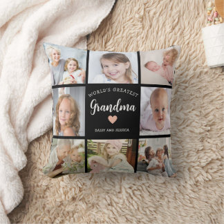 World Greatest Grandma Photo Collage Pink Heart Throw Pillow