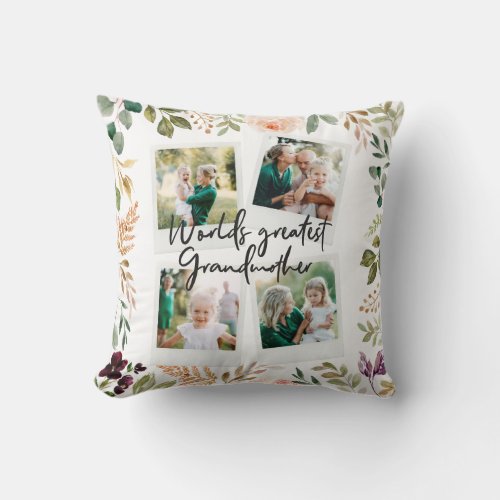 world greatest grandmother watercolor floral photo throw pillow