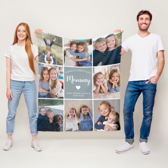 World Greatest Mommy Mother Day Blue Photo Collage Fleece Blanket (In Situ)