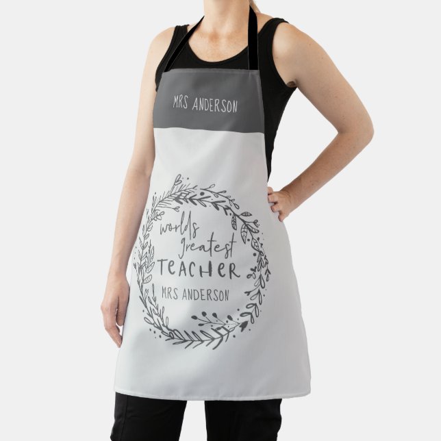 world greatest teacher modern minimal wreath apron (Insitu)