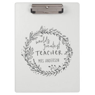 world greatest teacher modern minimal wreath clipboard