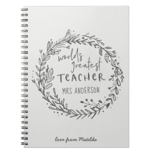world greatest teacher modern minimal wreath notebook