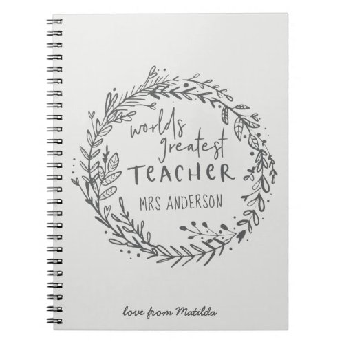 world greatest teacher modern minimal wreath notebook