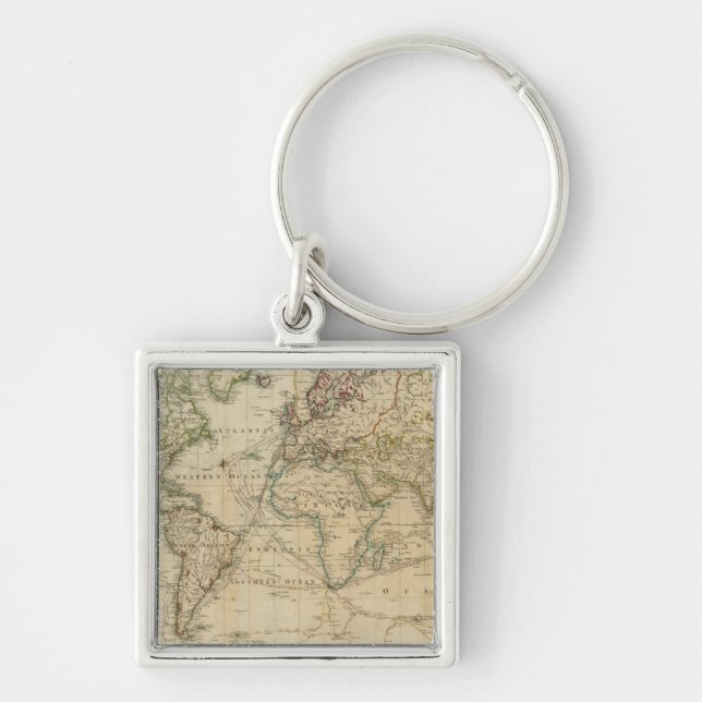 World Hand Colored map Keychain (Front)