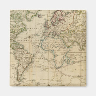 World Hand Colored map Magnet