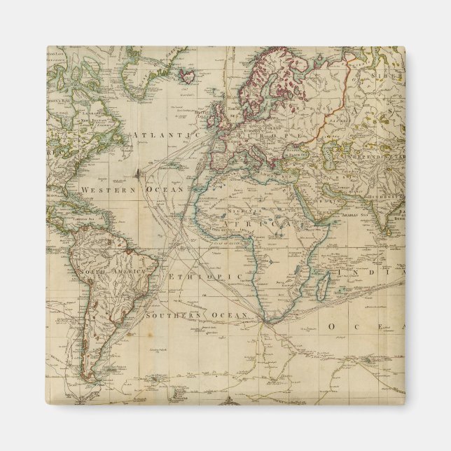 World Hand Colored map Magnet (Front)