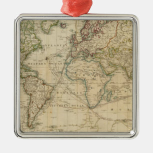 World Hand Colored map Metal Ornament