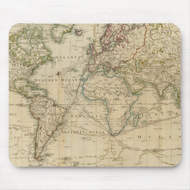 World Hand Colored map Mouse Pad (Front)