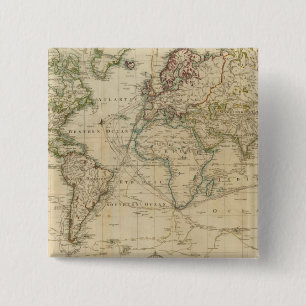 World Hand Colored map Pinback Button