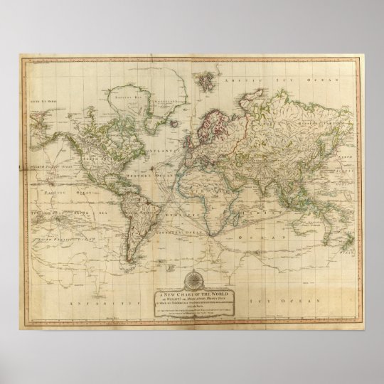 World Hand Colored map Poster | Zazzle.com