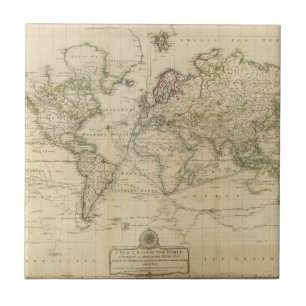 World Hand Colored map Tile