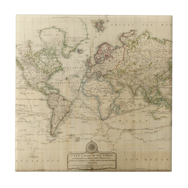 World Hand Colored map Tile (Front)