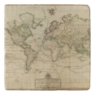 World Hand Colored map Trivet
