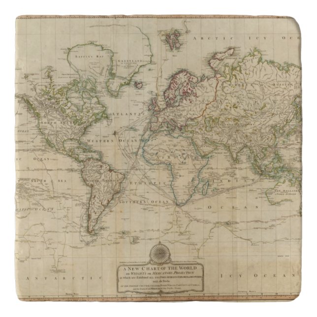 World Hand Colored map Trivet (Front)