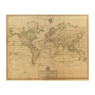World Hand Colored map Wood Wall Art