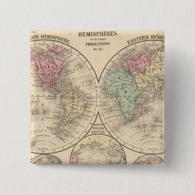 World hemispheres  Map by Mitchell Pinback Button (Front)