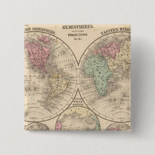 World hemispheres Map by Mitchell Pinback Button
