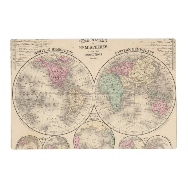 World hemispheres  Map by Mitchell Placemat (Front)
