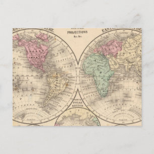 World hemispheres  Map by Mitchell Postcard