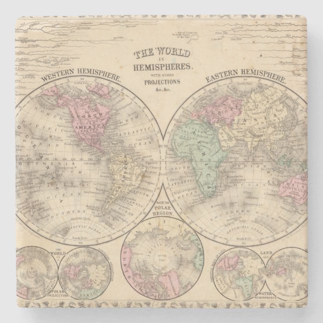 World hemispheres  Map by Mitchell Stone Coaster (Front)