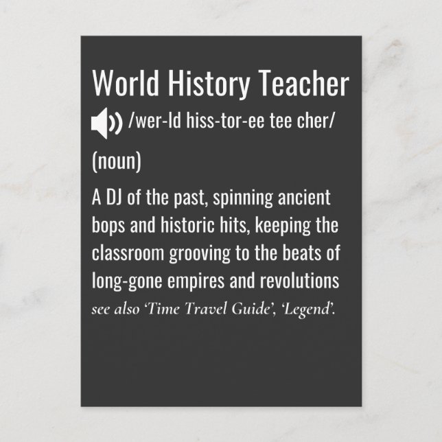 World History Teacher definition  Holiday Postcard (Front)
