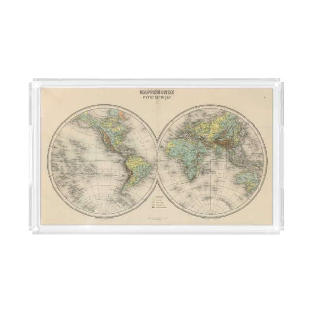 World hypsometric maps acrylic tray (Front)