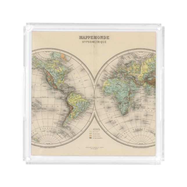 World hypsometric maps acrylic tray (Front)