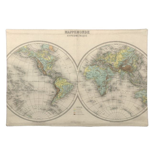 World hypsometric maps cloth placemat (Front)