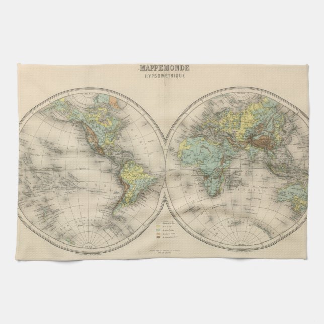 World hypsometric maps kitchen towel (Horizontal)