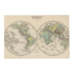 World hypsometric maps placemat