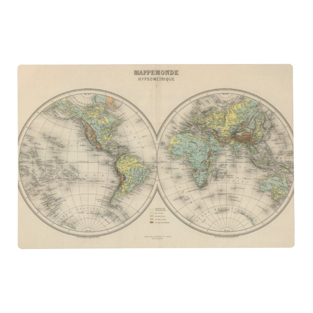 World hypsometric maps placemat (Front)