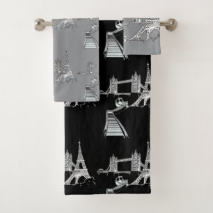 World Icons Gray+Black Decorator Gift  Bath Towel Set